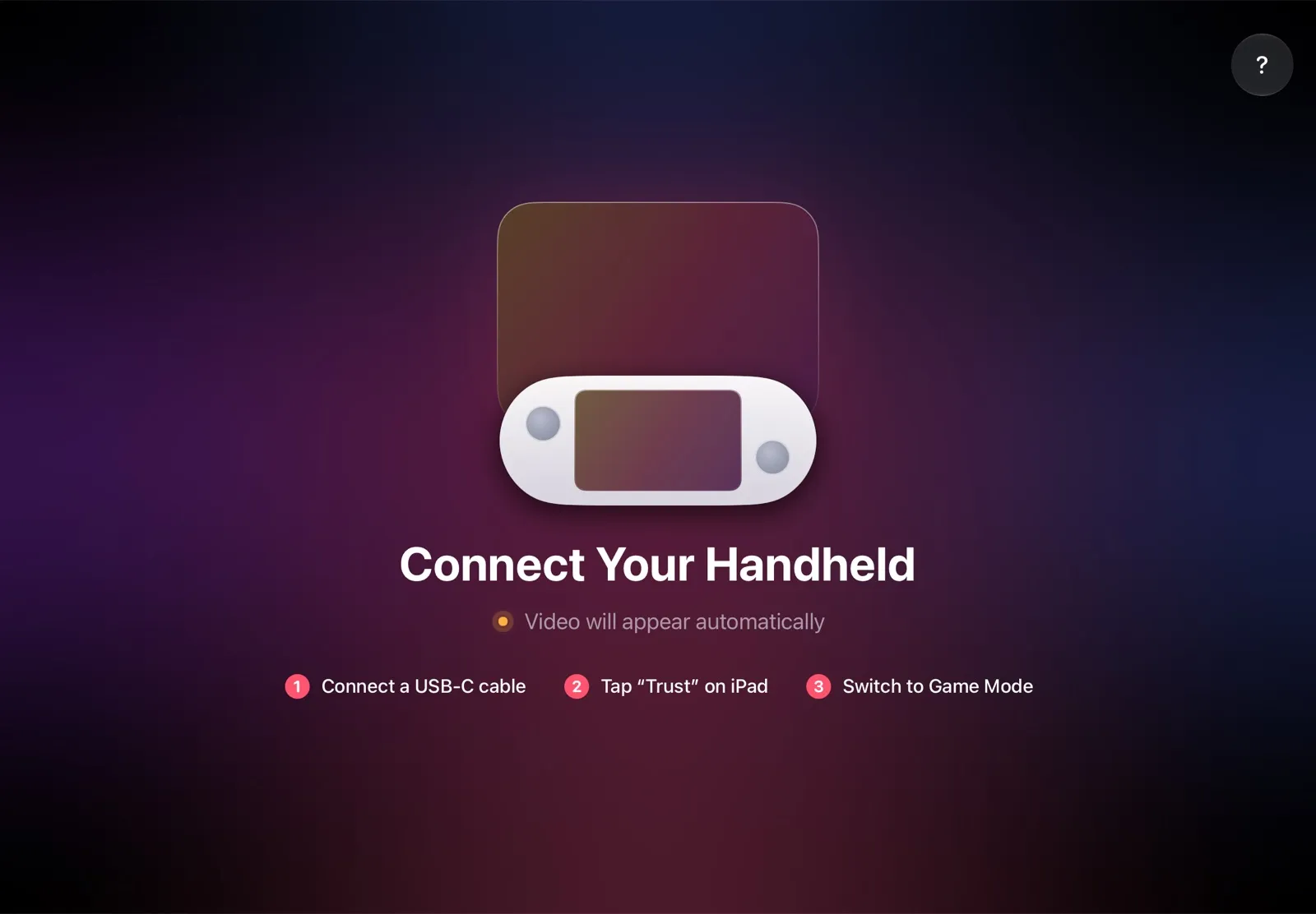 O app TypeScreen no iPad: “Connect Your Handheld”