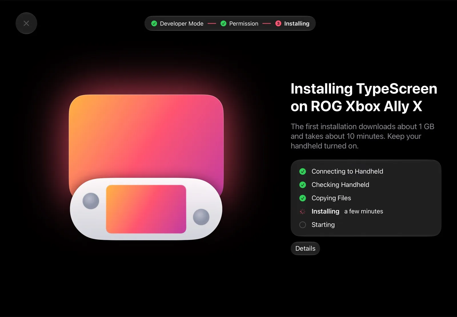 O app TypeScreen no iPad instala o TypeScreen no console portátil